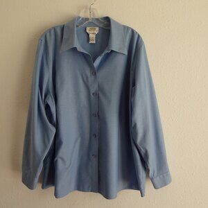 Talbots Button Front Top Blouse Women's Petite Plus Size 20W Blue Cotton Office